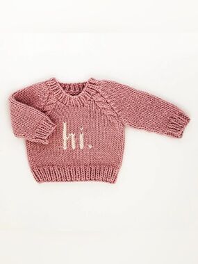 Huggalugs Hi Rosy Crew Neck Sweater for Baby Newborn Announcement Chunky Knit